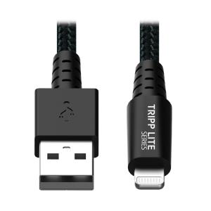 TRIPP LITE Heavy-Duty USB Sync / Charge Cable with Lightning Connector - M/M, USB 2.0, UHMWPE and Aramid Fibers, Gray, 30cm