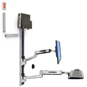 Lx Sit-stand Wall Mount System With Small Cpu Holder (polished Aluminum Black Cpu Holder)