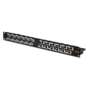 Modular Patch Panel, staggered, shielded 24-port, blank, 1U, rack mount, angled ports color black RAL 9005