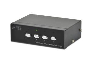 VGA Switch, 4 inputs, 1 output 250MHz, incl. power supply DC9V, 300mA, Max. Res. 1920x1080p