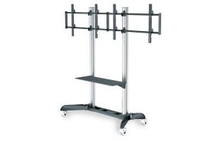Dual TV-Cart for screens up to 70" shelf for DVD players, Notebooks,max load 128kg Wheelbase, VESA max 800x500