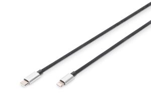 USB Charger/data cable, Lightning - USB-C M/M, 1m metal, Nylon, MFI, CE, black