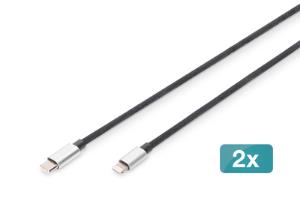 Charger/data cable, Lightning - USB-C M/M, 1m 2er set, metal, Nylon, MFI, CE, black