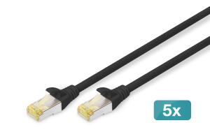 Patch cable - CAT6a - S/FTP - Snagless -  7m - black - 5pk