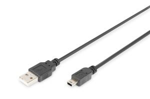 USB 2.0 connection cable, type A - mini B (5pin) M/M, 3.0m, USB 2.0 conform, black