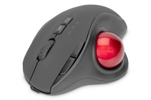 Wireless Ergonomic Optical Trackball Mouse, red 8D (Buttons), 2.4GHz, rechargeable battery, black