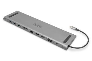 11-Port USB-C Dock - 2x HDMI / VGA / USB-C / 3x USB-A / RJ45 / 3,5mm / SD/MicroSD - 100W USB Power Delivery - Grey