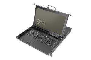 Modularized HD LCD TFT console,8 Port VGA with 8 port VGA KVM, RAL 9005 black - UK keyboard