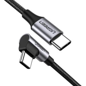 USB type C to Angled Fast Charging Cable 60W PD Aluminum Shell Nickel Plating Gray 2m Black